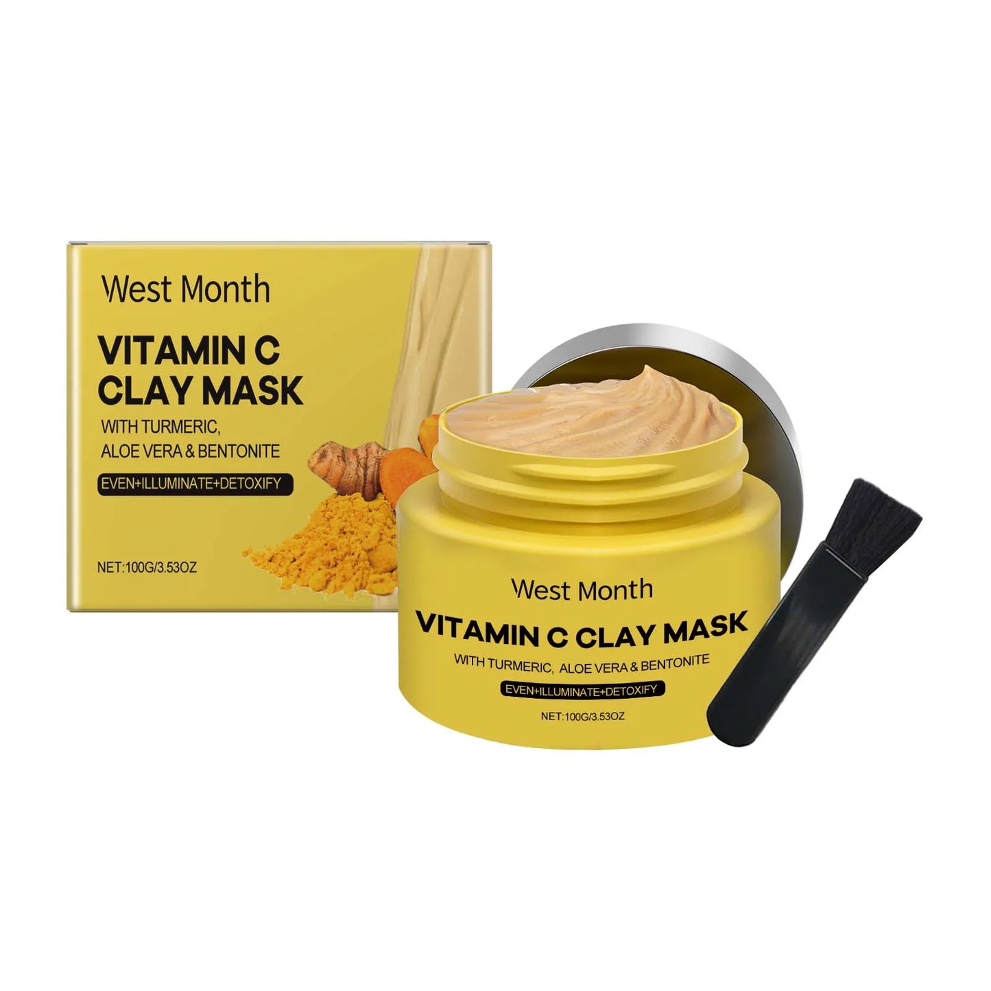 West&Month 100g Vitamin C Clay Mask Effectively Brighten Deep Cleansing Pores Nourish Hydrating Skin Care Shrink Pores Clay Mask