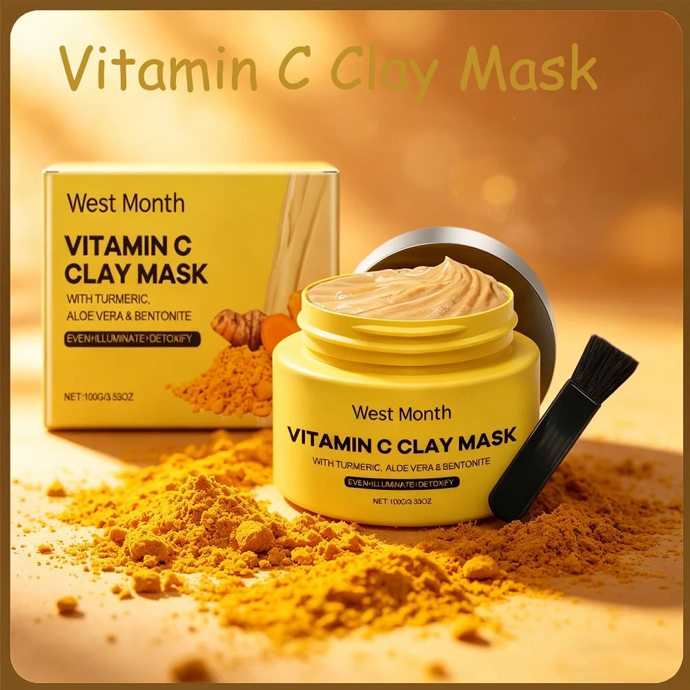 West&Month 100g Vitamin C Clay Mask Effectively Brighten Deep Cleansing Pores Nourish Hydrating Skin Care Shrink Pores Clay Mask
