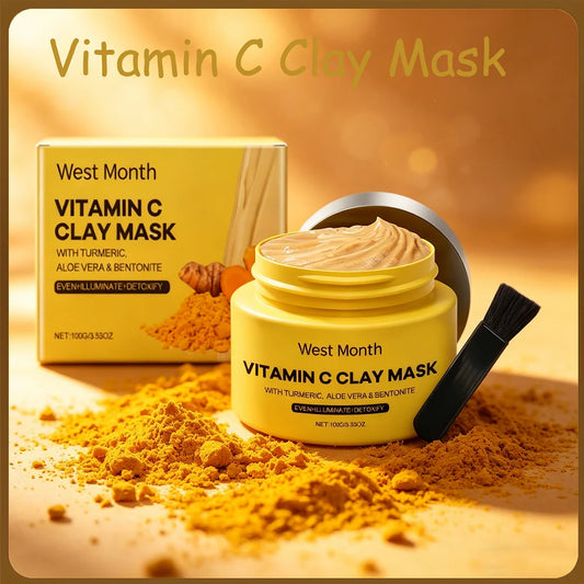 West&Month 100g Vitamin C Clay Mask Effectively Brighten Deep Cleansing Pores Nourish Hydrating Skin Care Shrink Pores Clay Mask