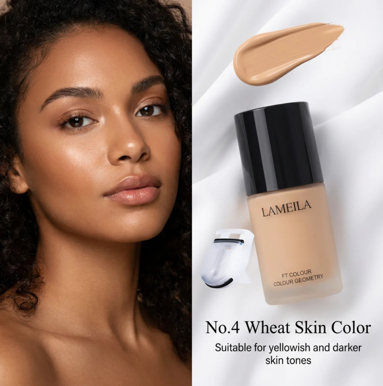 Foundation, long-lasting concealer, includes an eyelash curler, beige to light-medium neutral tones (can be layered for concealing, creamy texture, suitable for all light beige skin tones, for everyday and special occasions)