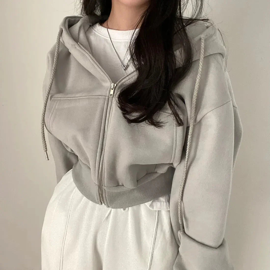 Y2K Zip Up Hoodie Womens Oversized Crop Sweatshirt Harajuku Streetwear