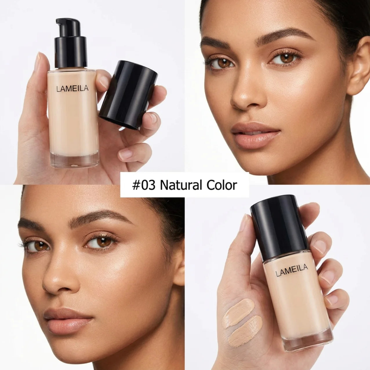 Foundation, long-lasting concealer, includes an eyelash curler, beige to light-medium neutral tones (can be layered for concealing, creamy texture, suitable for all light beige skin tones, for everyday and special occasions)