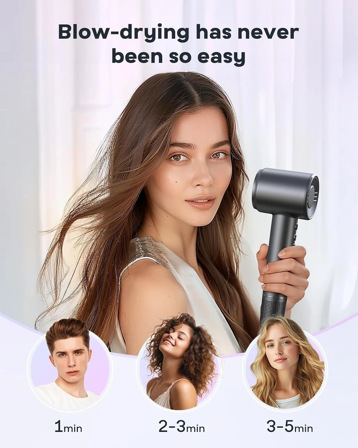 Hair Dryer, Ionic Hair Dryer with Diffuser, 150,000 RPM Professional High-Speed Blow Dryer,Lightweight Low Noise for Curly & Straight Hair