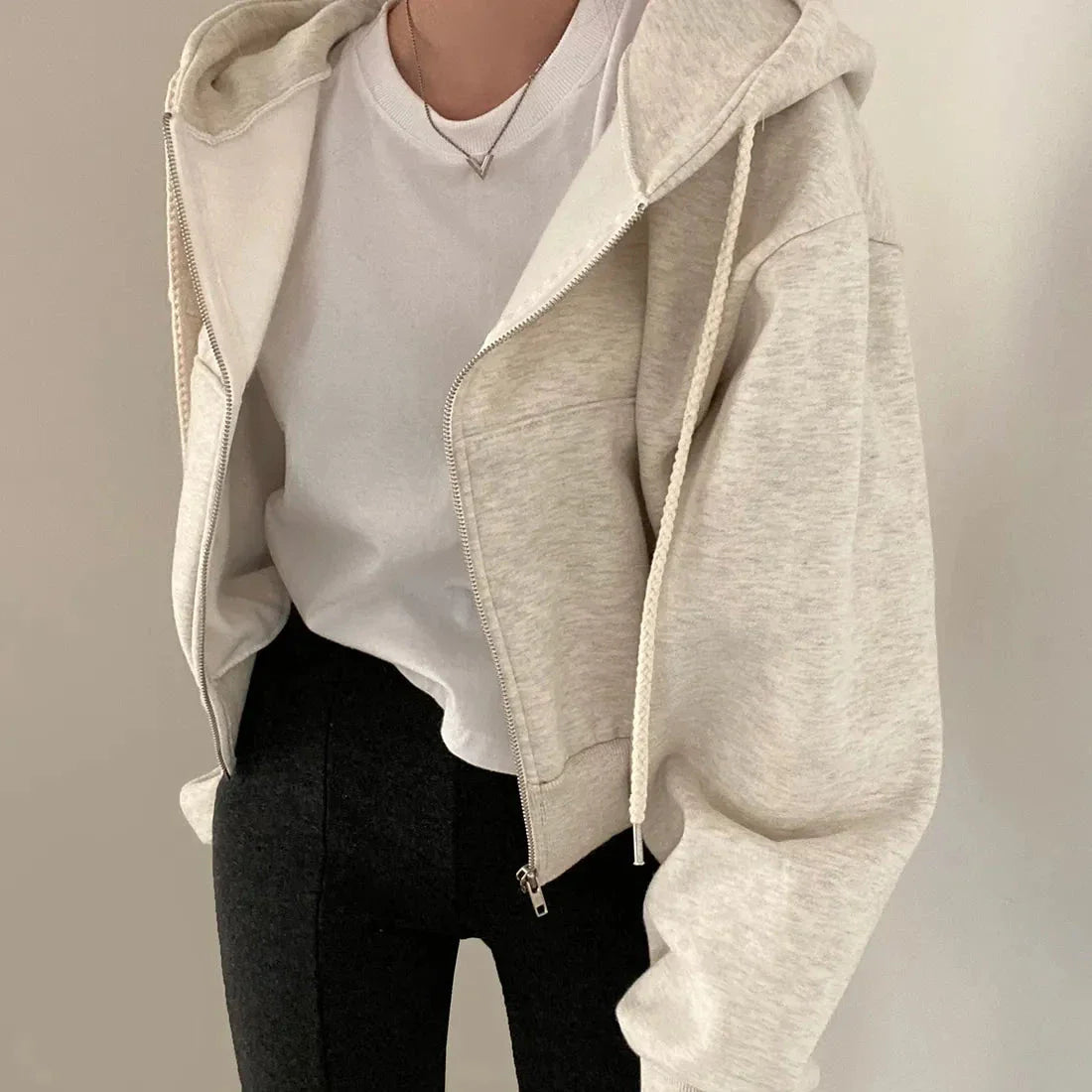 Y2K Zip Up Hoodie Womens Oversized Crop Sweatshirt Harajuku Streetwear