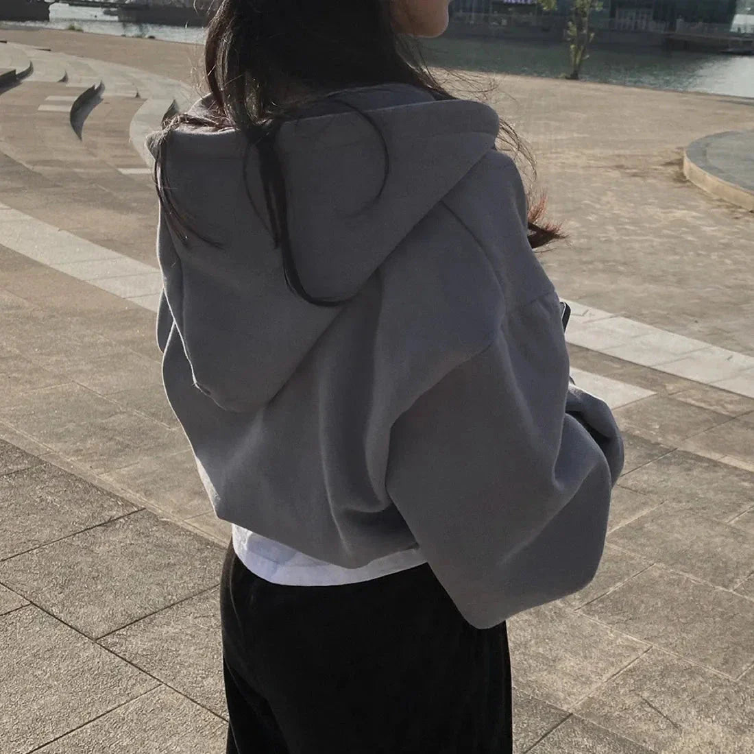 Y2K Zip Up Hoodie Womens Oversized Crop Sweatshirt Harajuku Streetwear