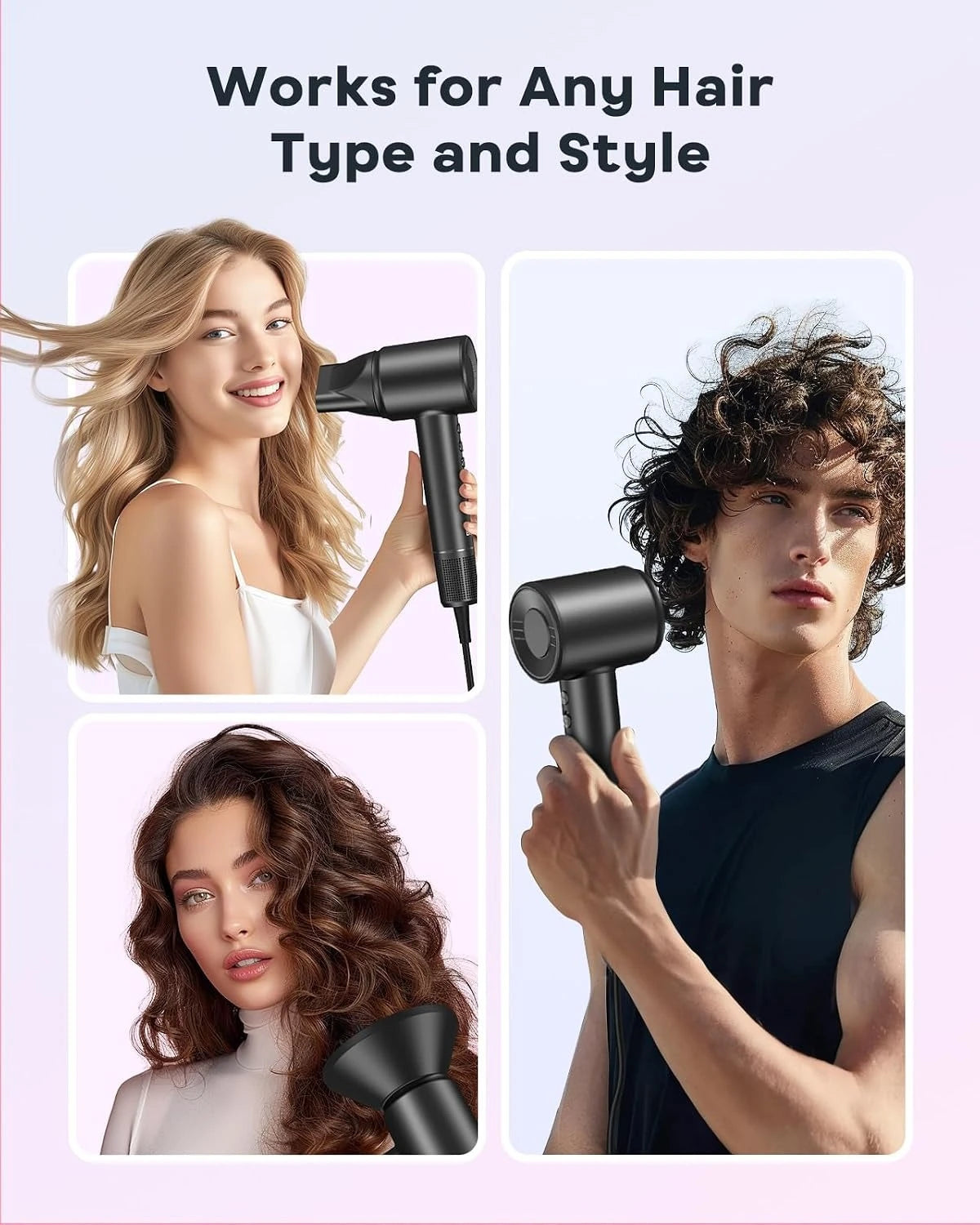 Hair Dryer, Ionic Hair Dryer with Diffuser, 150,000 RPM Professional High-Speed Blow Dryer,Lightweight Low Noise for Curly & Straight Hair