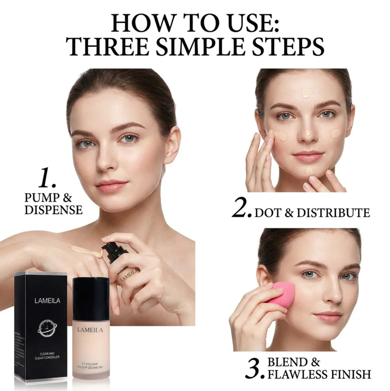 Foundation, long-lasting concealer, includes an eyelash curler, beige to light-medium neutral tones (can be layered for concealing, creamy texture, suitable for all light beige skin tones, for everyday and special occasions)